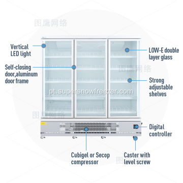 Gabinete refrigerado de refrigeração de três portas de vidro para bebida